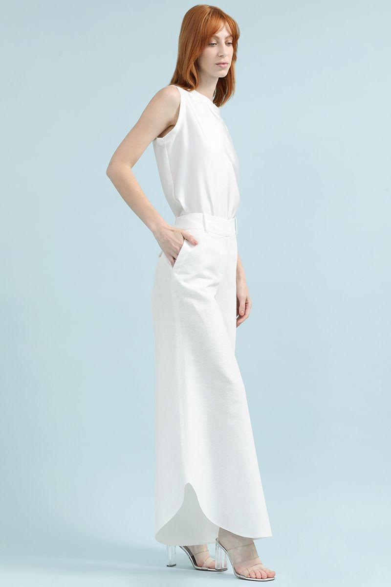 Pantalon Palazzo, Tiro Alto, Lino Algodón, Crudo Liola-2