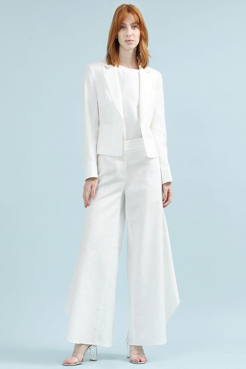 Pantalon Palazzo, Tiro Alto, Lino Algodón, Crudo Liola-4