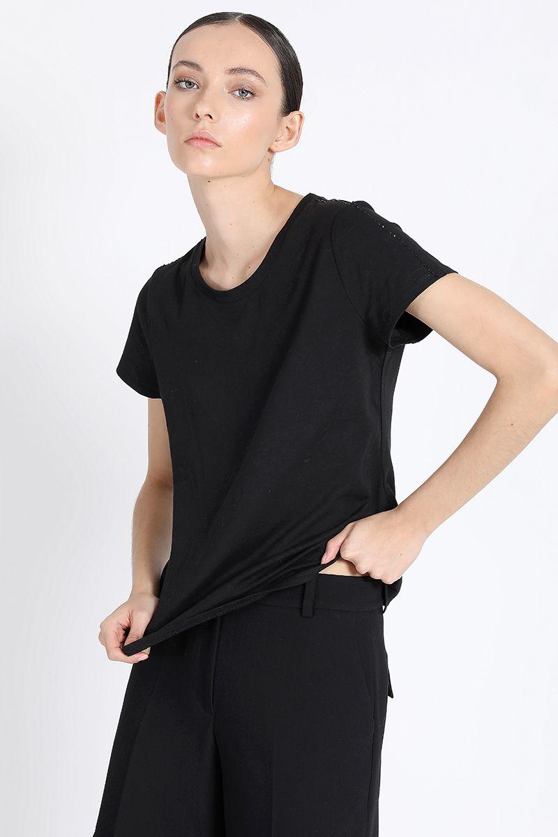 Polera Algodón Strass, Negro Liola-0