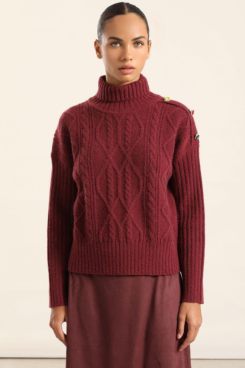 Sweater Punto, Boton Joya, Burdeo Liola-1