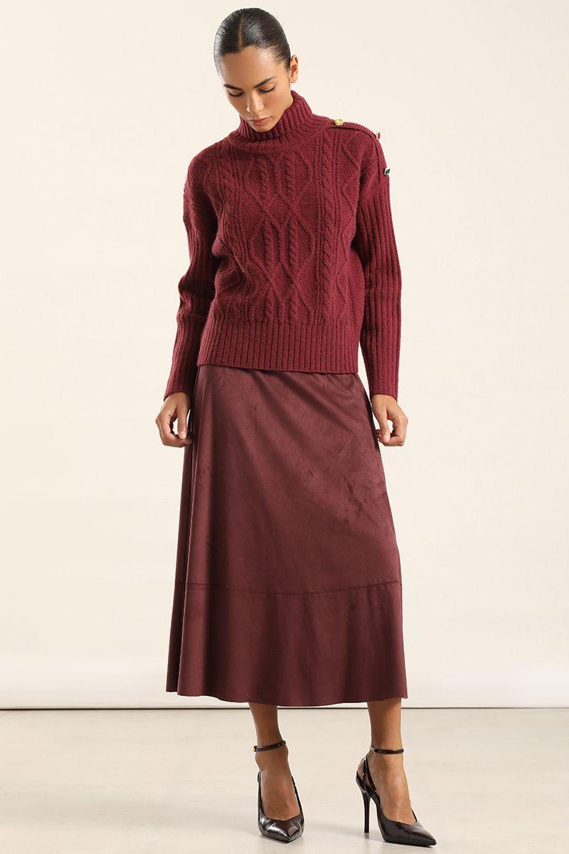 Sweater Punto, Boton Joya, Burdeo Liola-2