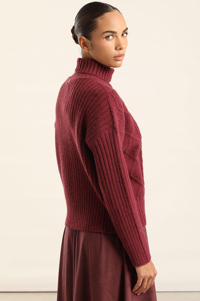 Sweater Punto, Boton Joya, Burdeo Liola-3