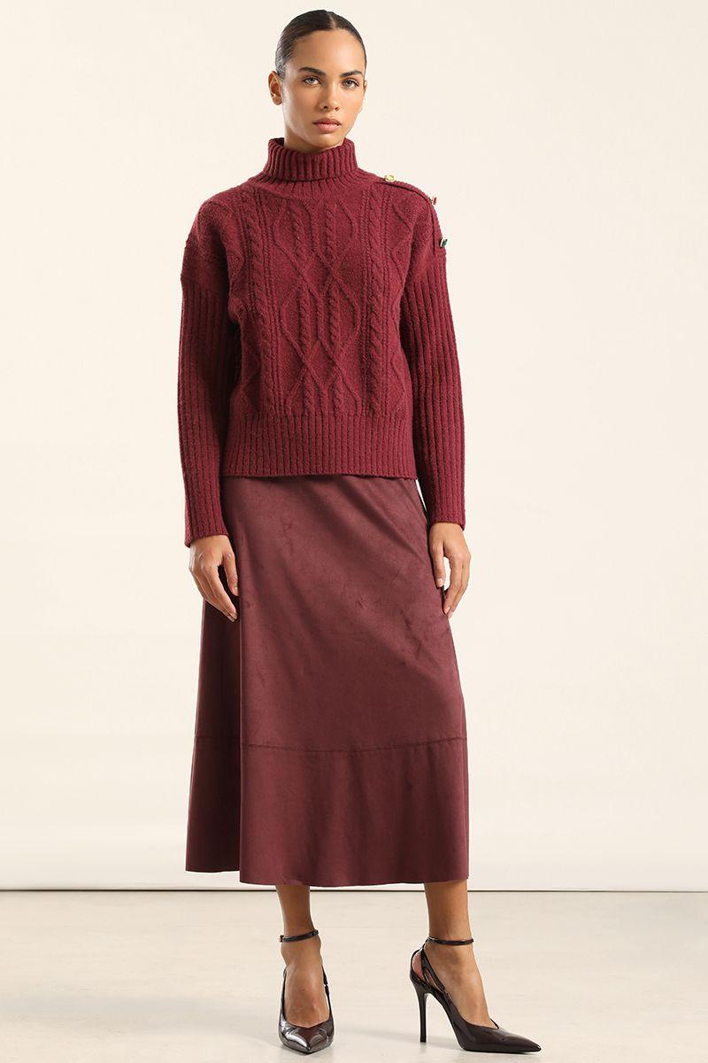 Sweater Punto, Boton Joya, Burdeo Liola-5