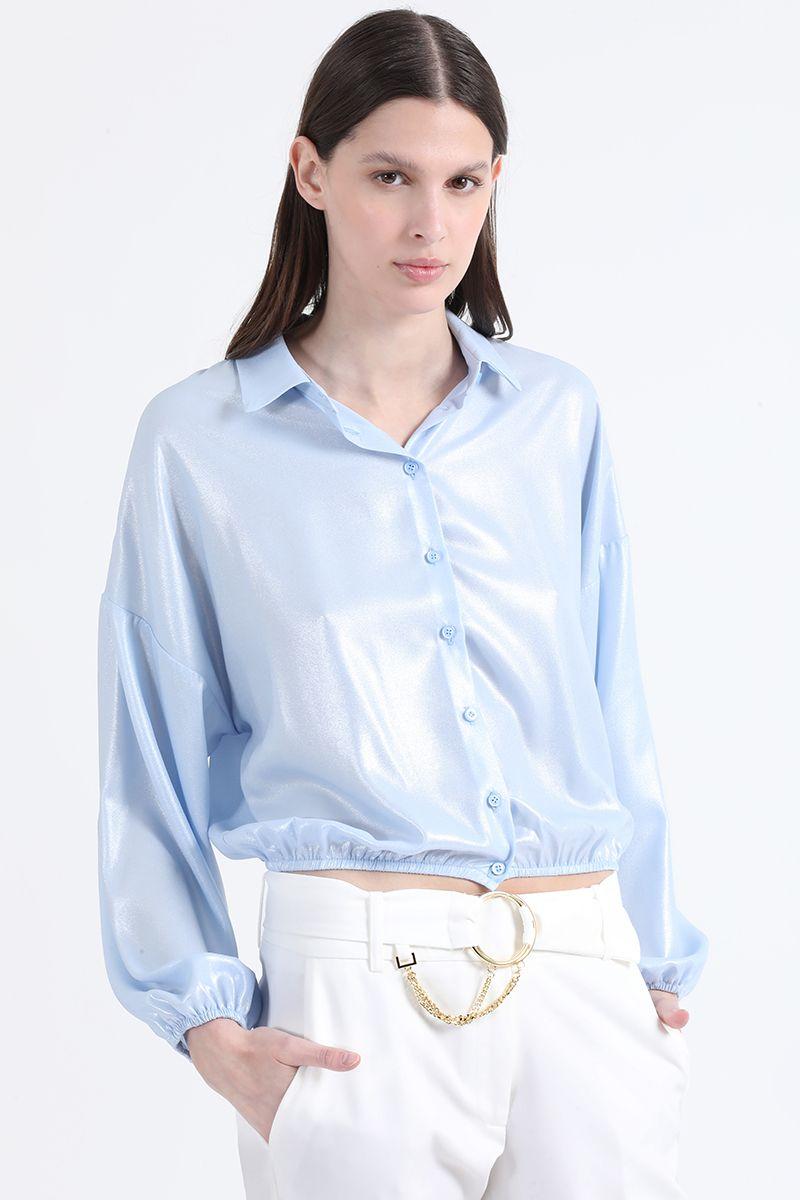 Blusa Cropped Metalizada, Celeste, Colección Italia Liola-5