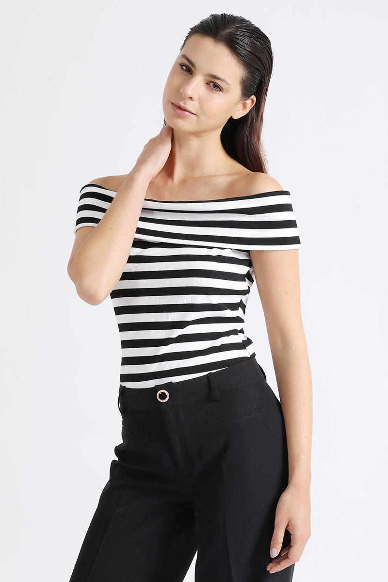 Top Rayado Off Shoulder, Negro Liola-4