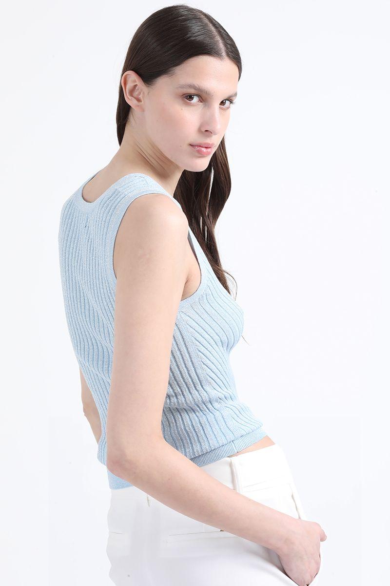 Top Largo, Tejido Punto Con Hilo Metalizado, Celeste Liola-1