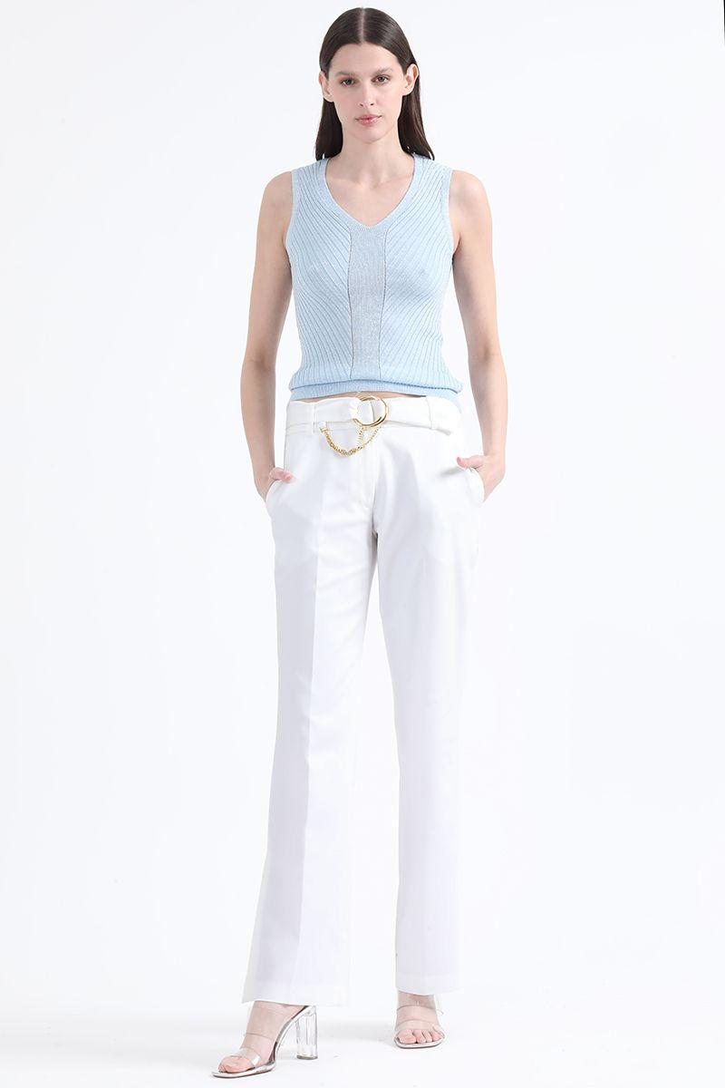 Top Largo, Tejido Punto Con Hilo Metalizado, Celeste Liola-4