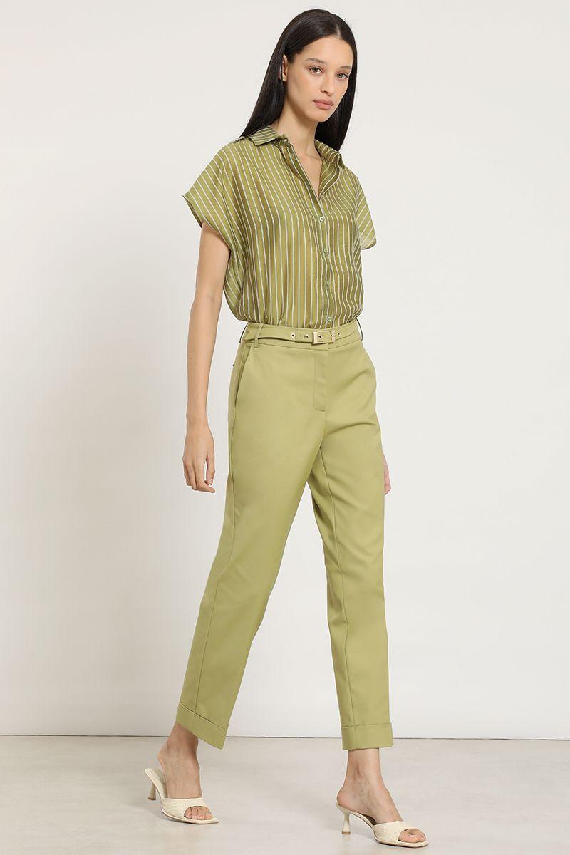 Pantalon sastre con cinturon, verde Liola-4