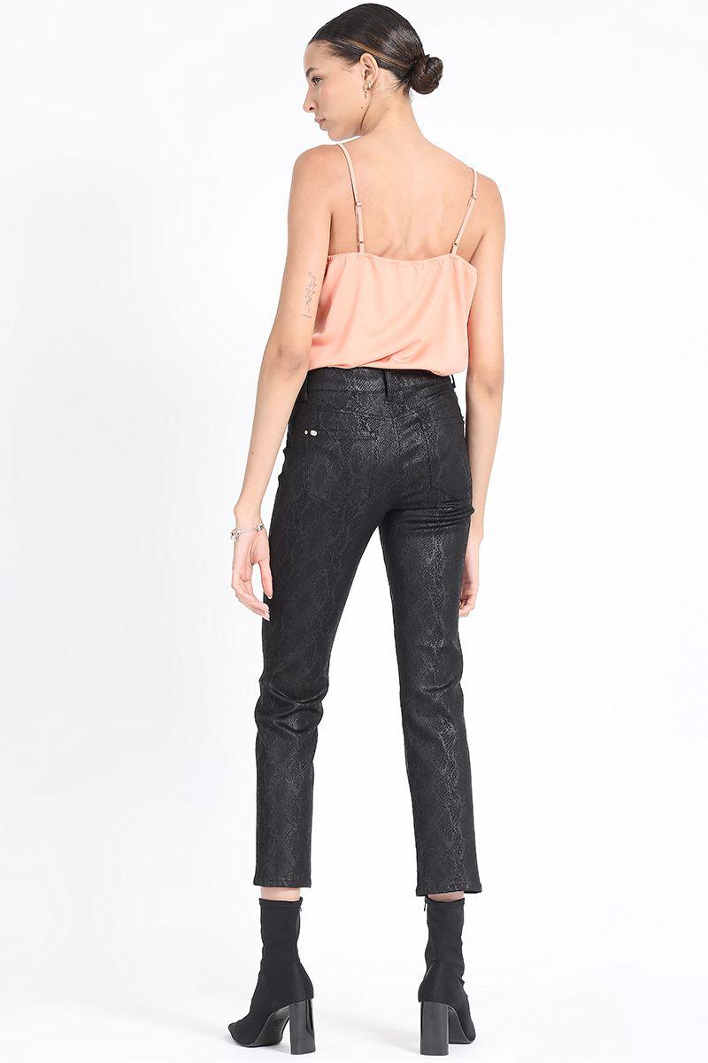 Pantalon Pitillo Tiro Medio, Estampado Piton Negro Liola-3