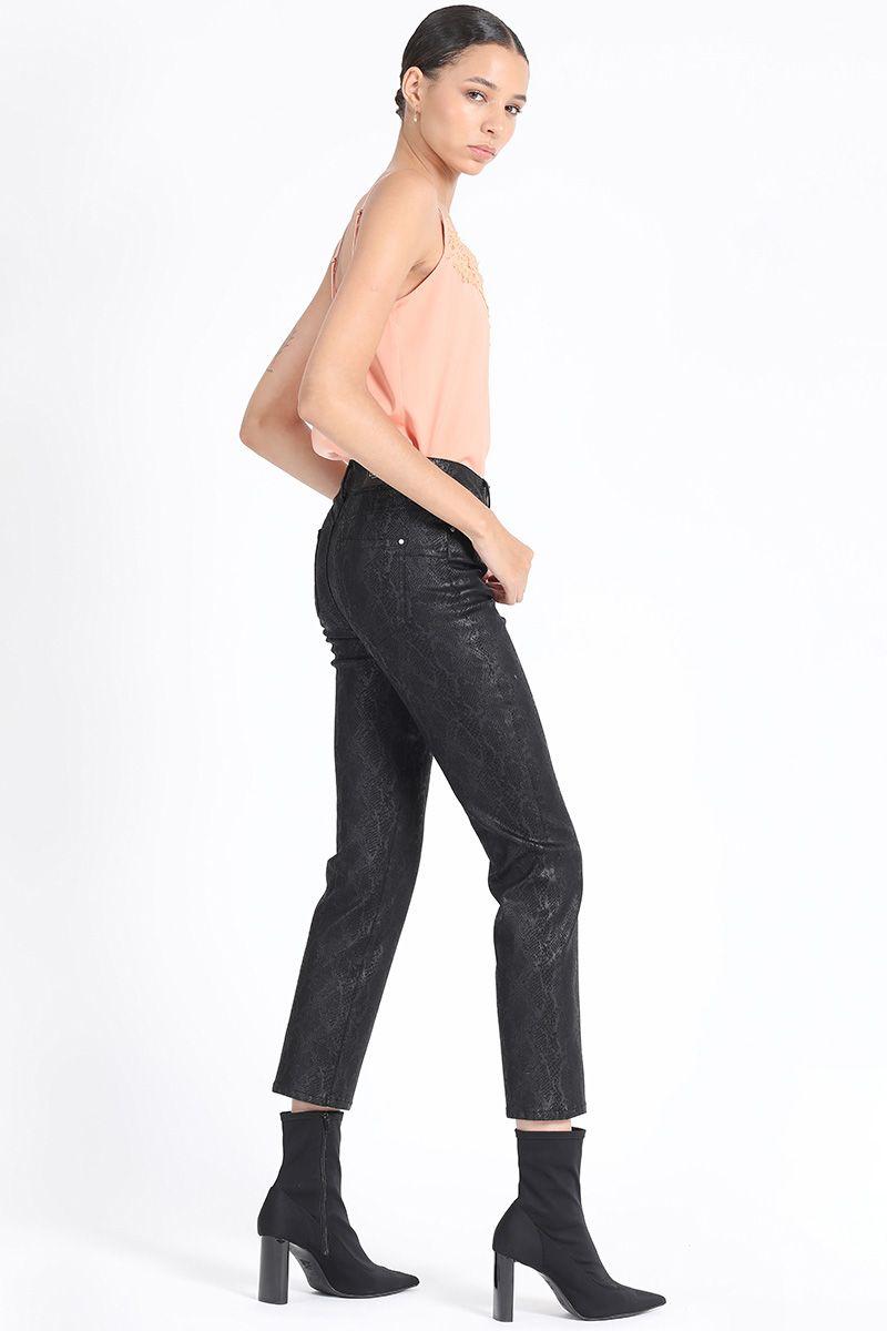 Pantalon Pitillo Tiro Medio, Estampado Piton Negro Liola-4
