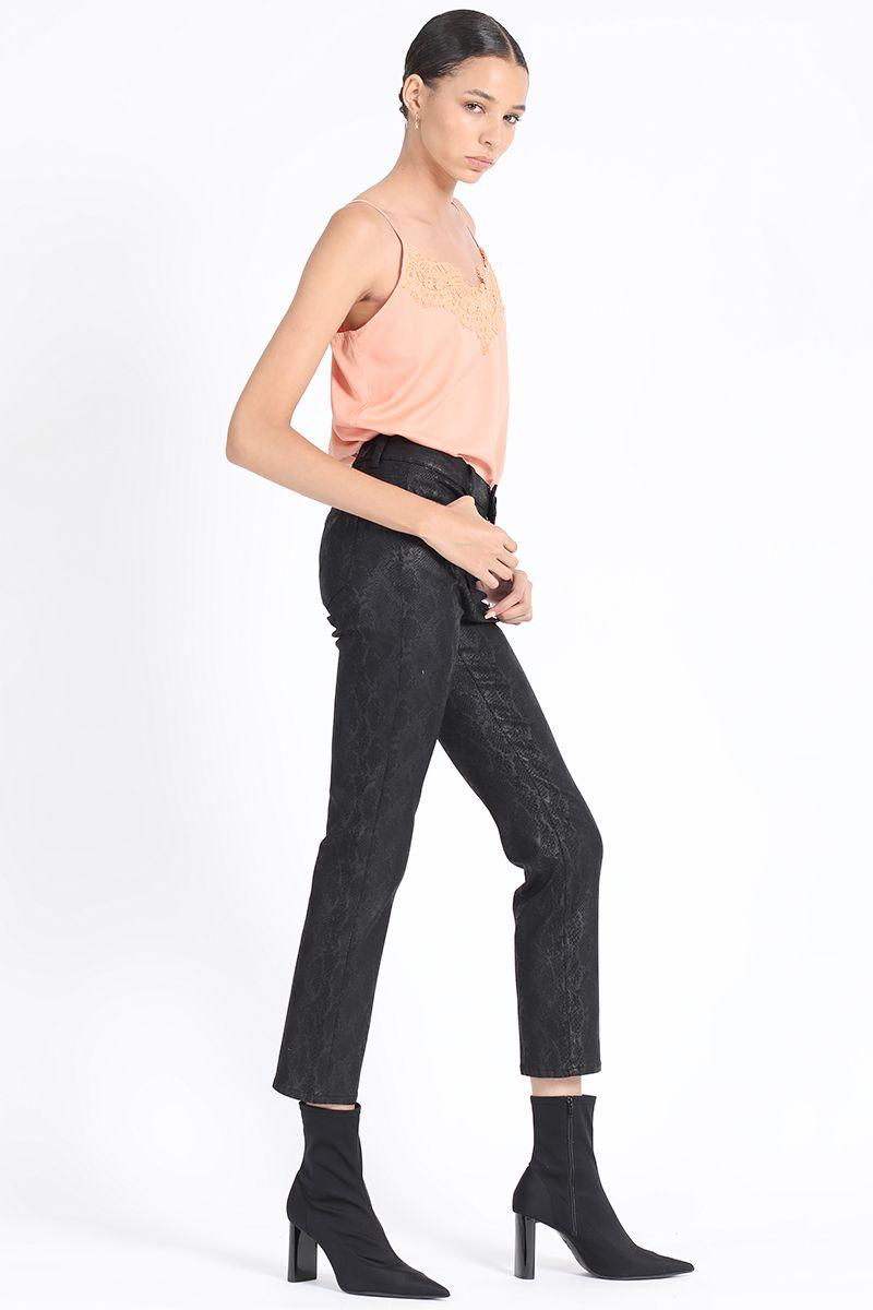 Pantalon Pitillo Tiro Medio, Estampado Piton Negro Liola-5