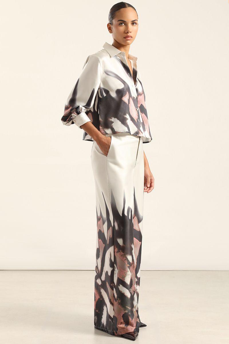 Pantalon Ancho, Satin Estampado, Beige Liola-2