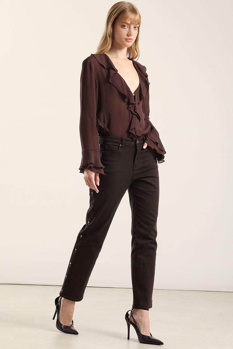 Jeans Color Slim Tachas, Chocolate Liola-4