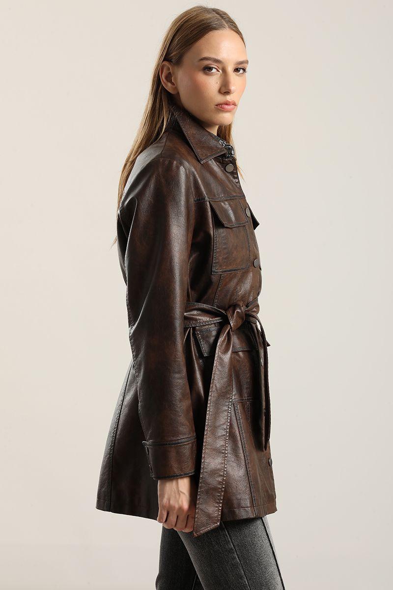 Chaqueton Efecto Cuero Desgastado, Chocolate Liola-2