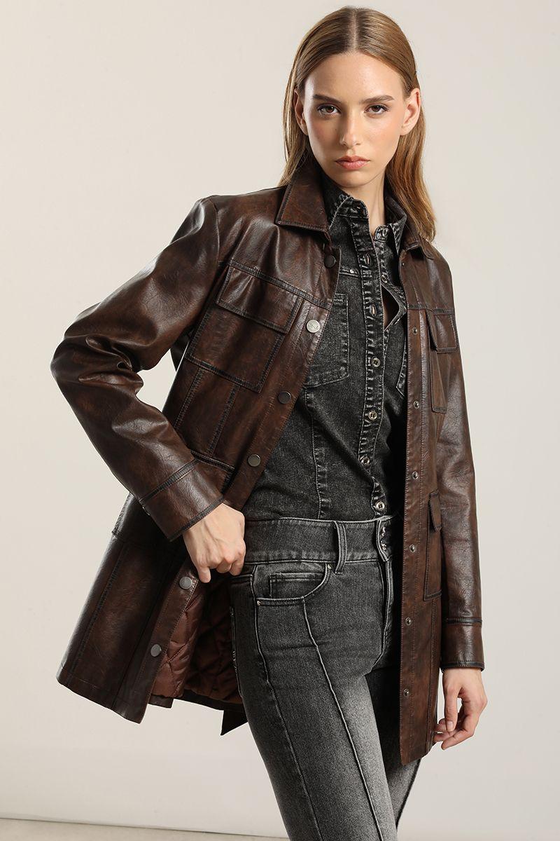Chaqueton Efecto Cuero Desgastado, Chocolate Liola-4