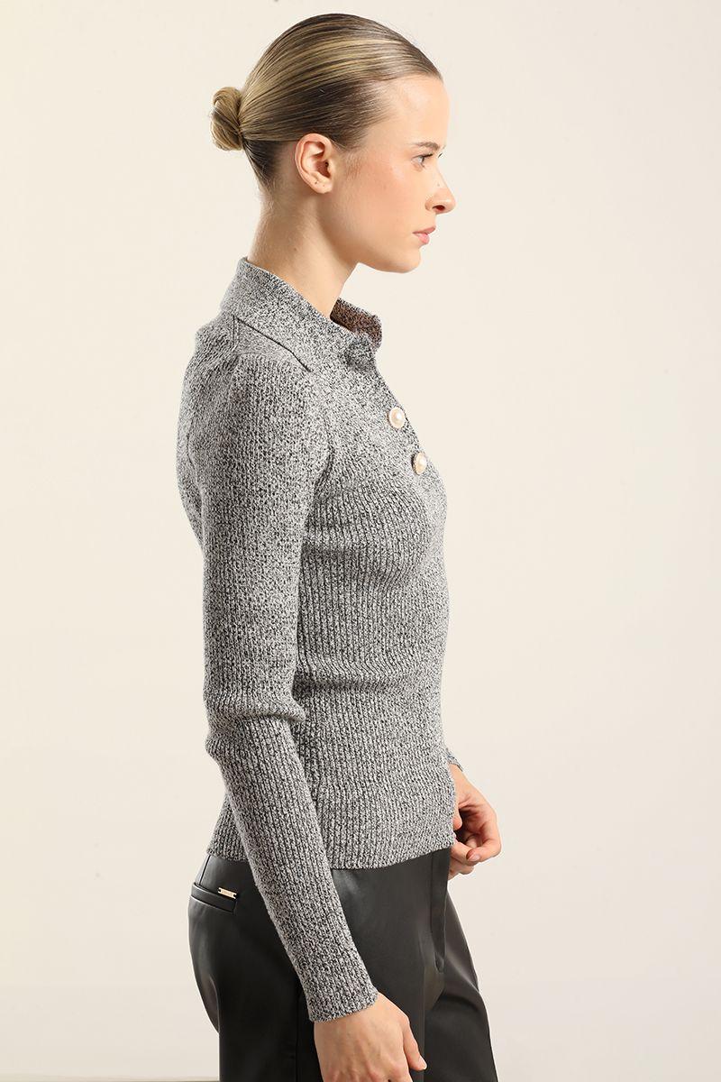 Jersey punto, boton perla, negro Liola-4