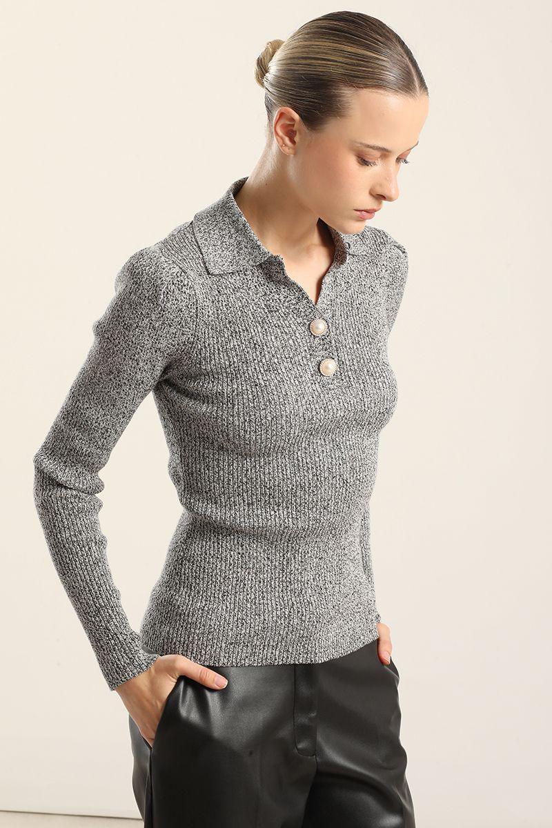 Jersey punto, boton perla, negro Liola-5