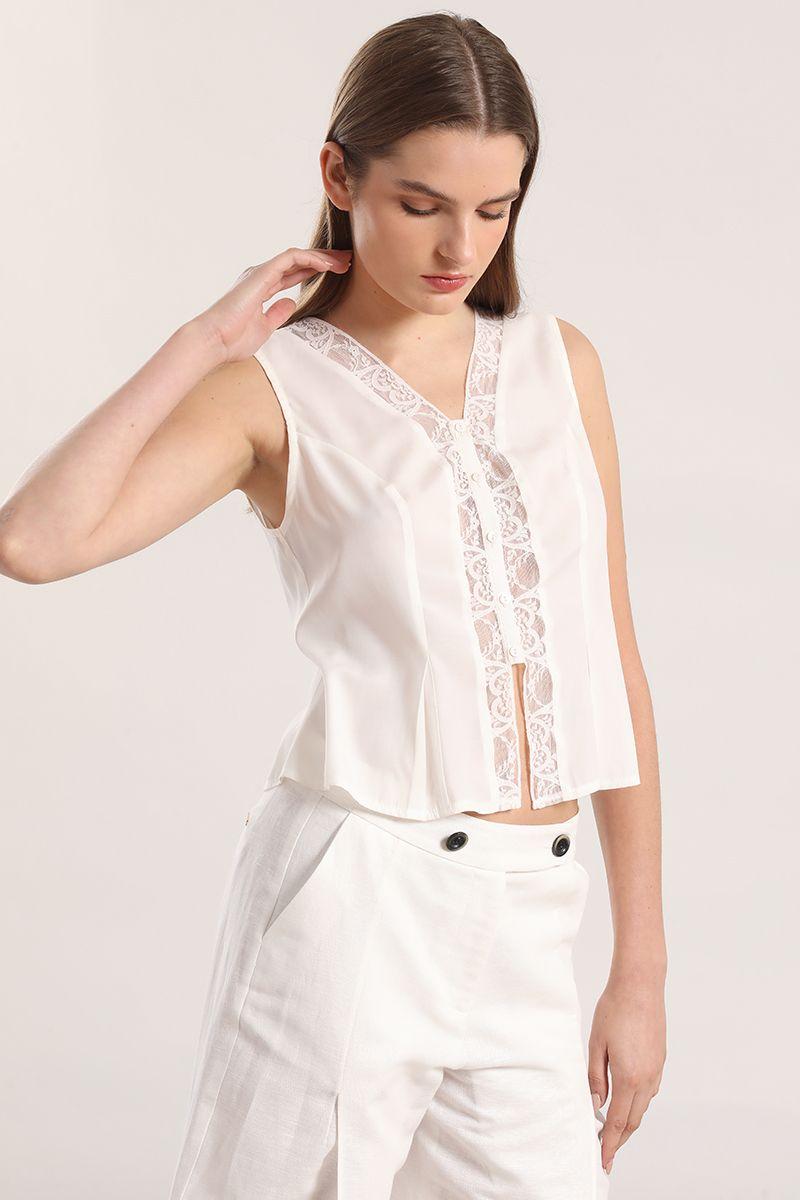 Blusa encaje Liola mujer crudo-0