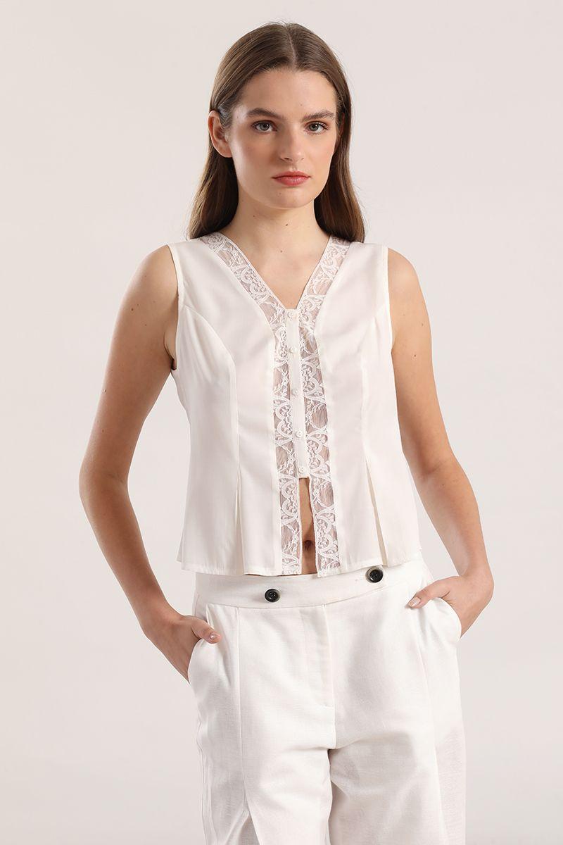 Blusa encaje Liola mujer crudo-2