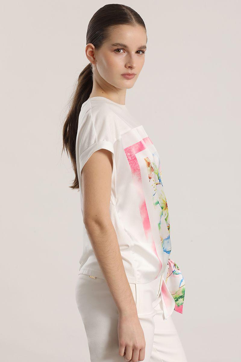 Polera satin estampada con amarra liola mujer crudo-3