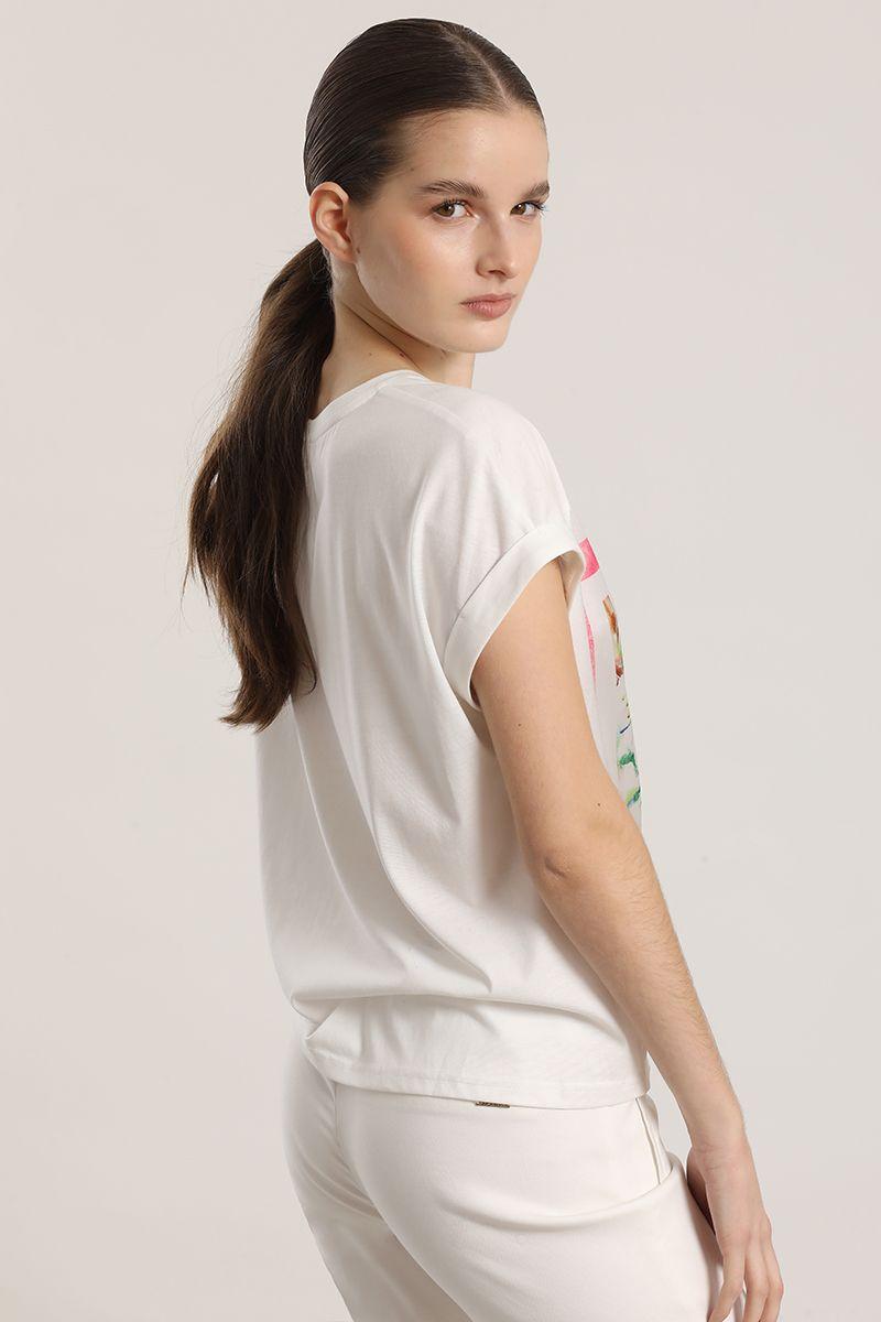 Polera satin estampada con amarra liola mujer crudo-4