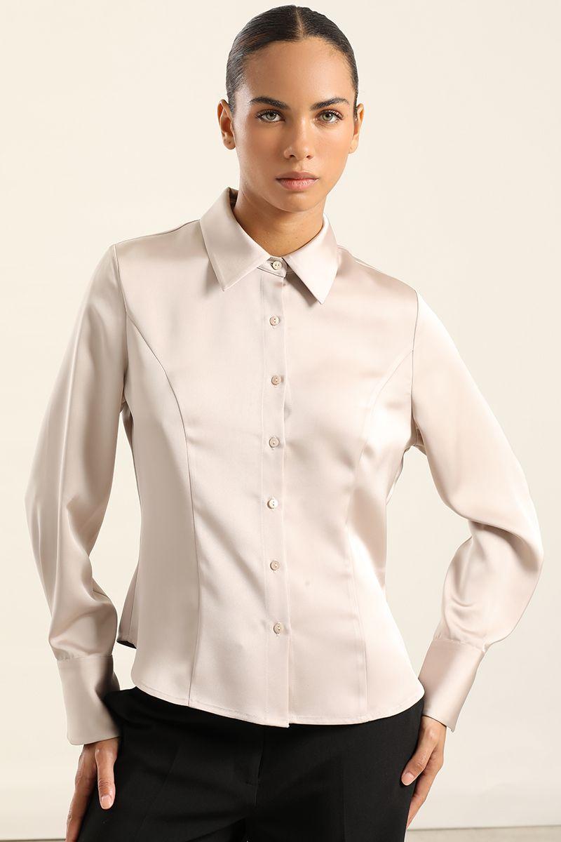 Blusa Entallada, Satin Beige Liola-3