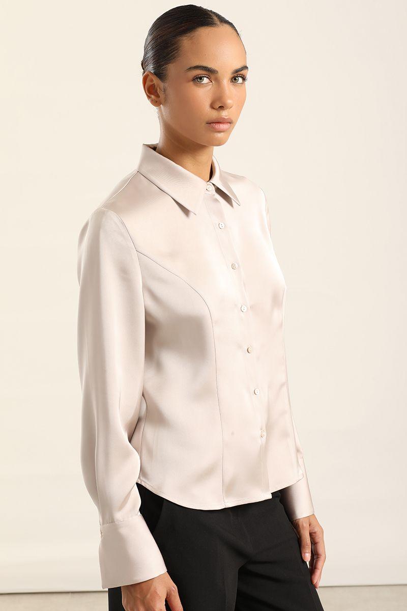 Blusa Entallada, Satin Beige Liola-5