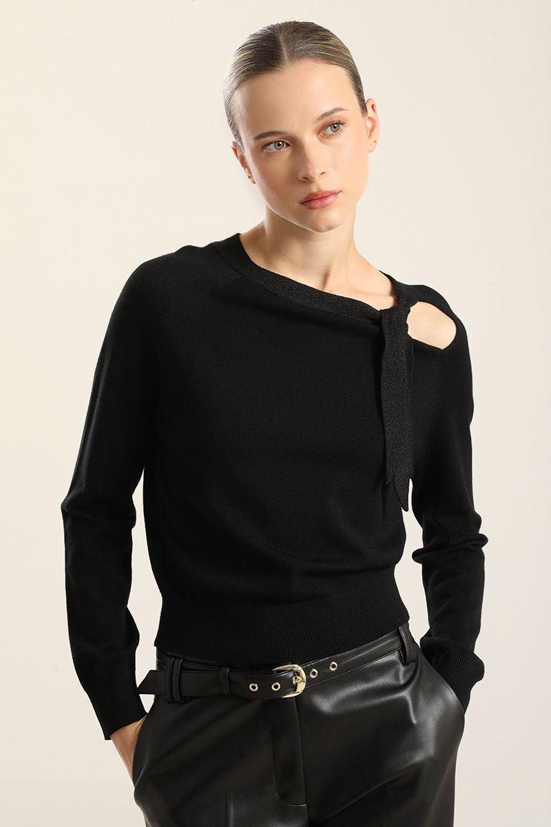 Jersey punto, lazada hilo metalizado, negro Liola-0