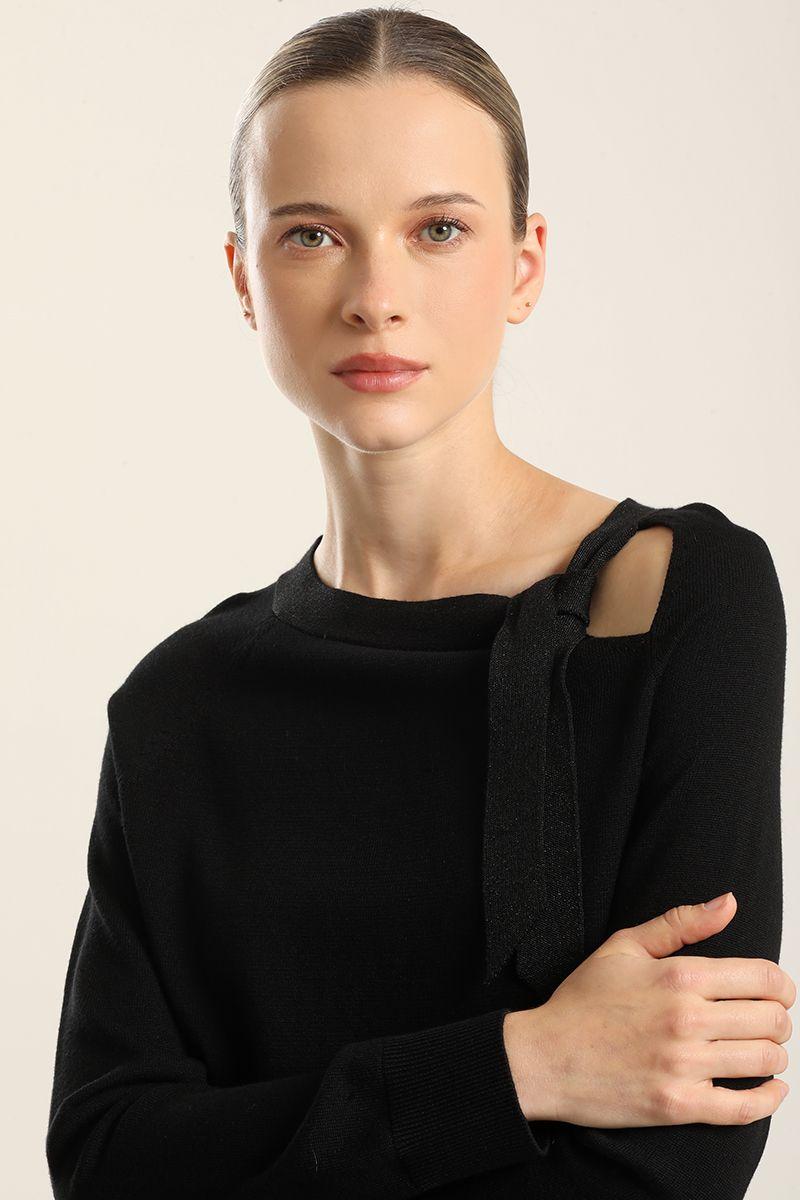 Jersey punto, lazada hilo metalizado, negro Liola-1