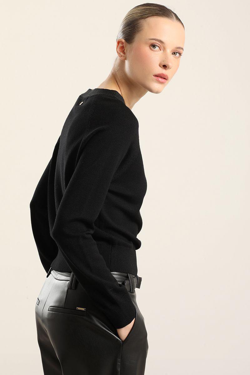 Jersey punto, lazada hilo metalizado, negro Liola-4