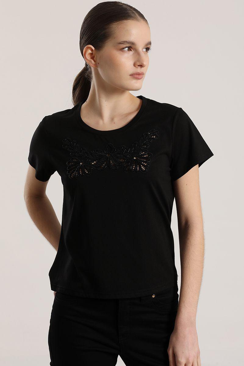 Polera con bordados liola mujer negro-0