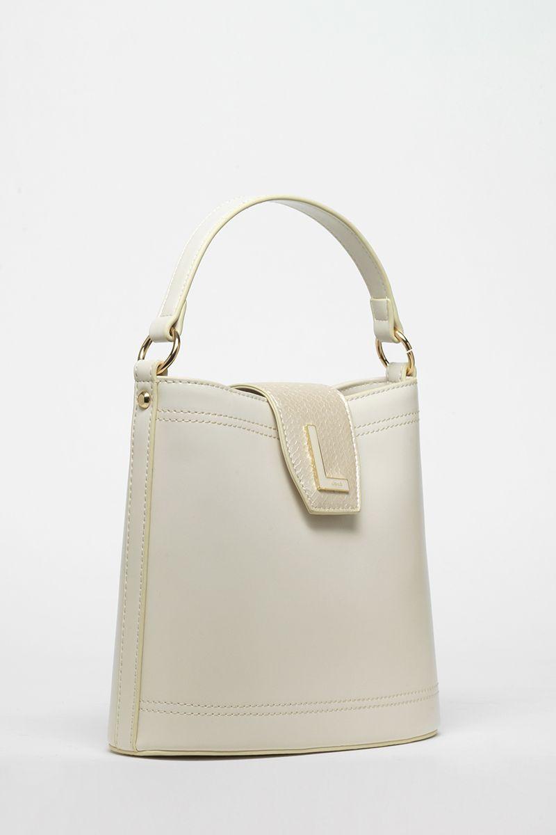 Cartera Efecto Cuero Liso Con Broche Piton, Crudo Liola-2