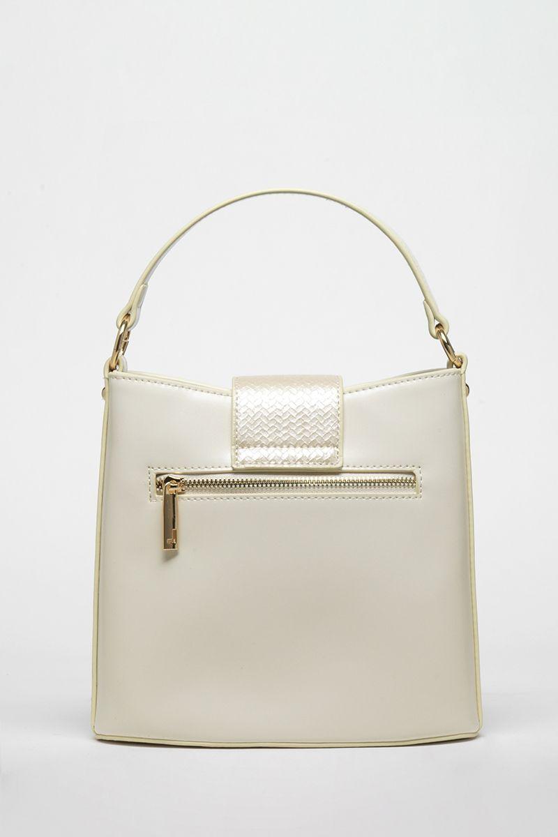 Cartera Efecto Cuero Liso Con Broche Piton, Crudo Liola-3