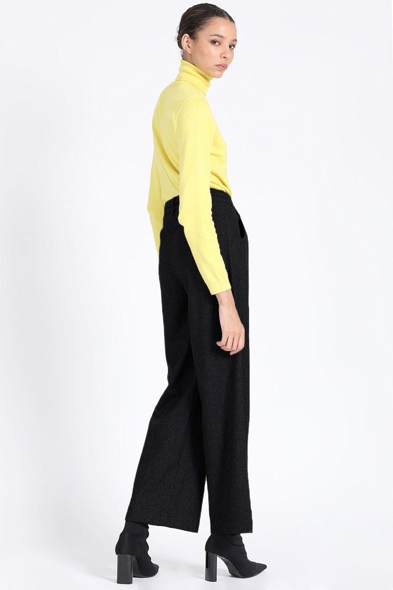 Pantalon Ancho, Tiro Medio Con Cinturon, Negro Liola-4