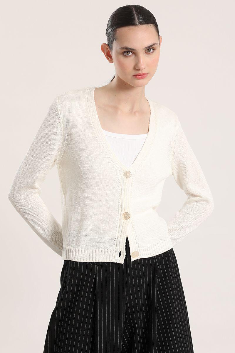 Cardigan con hilo metalizado liola mujer crudo-0
