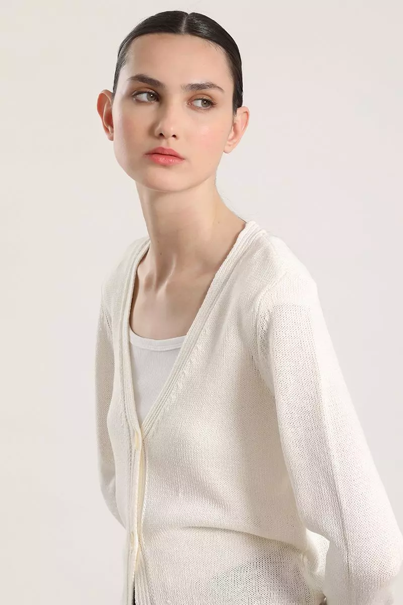 Cardigan con hilo metalizado liola mujer crudo-1
