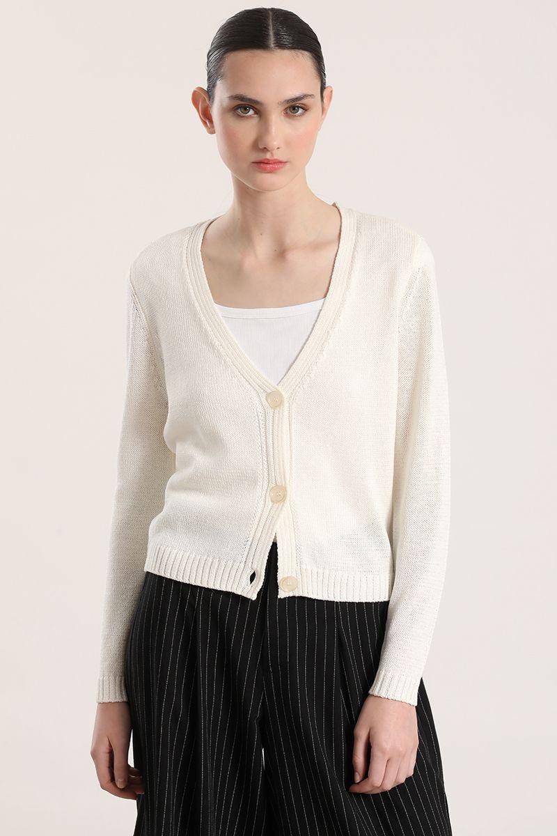 Cardigan con hilo metalizado liola mujer crudo-3