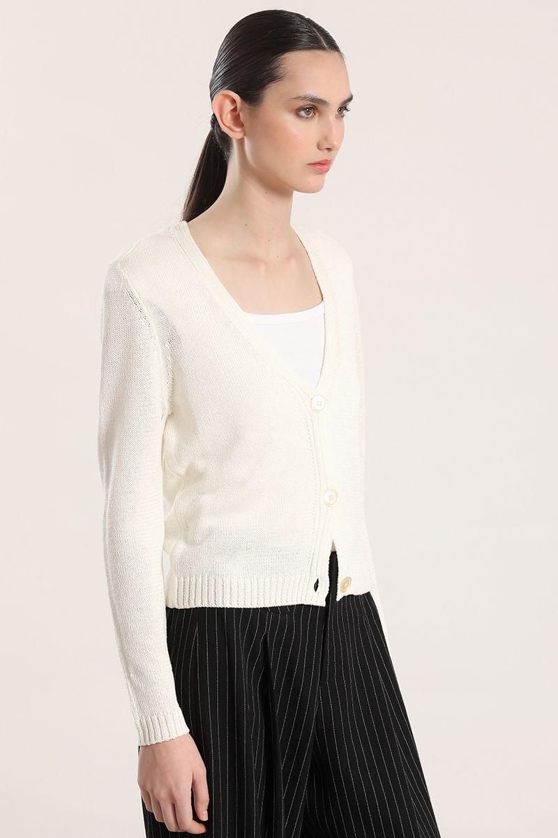 Cardigan con hilo metalizado liola mujer crudo-4