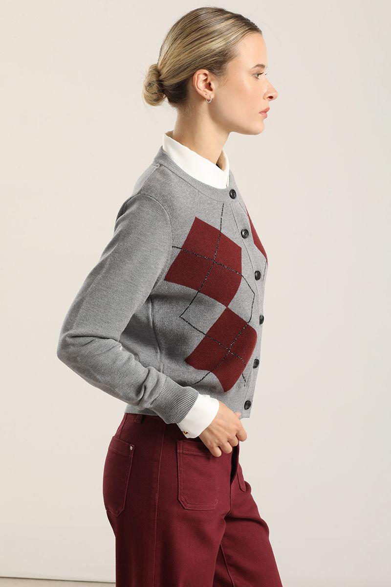 Cardigan Punto, Rombo Lurex, Gris Liola-2