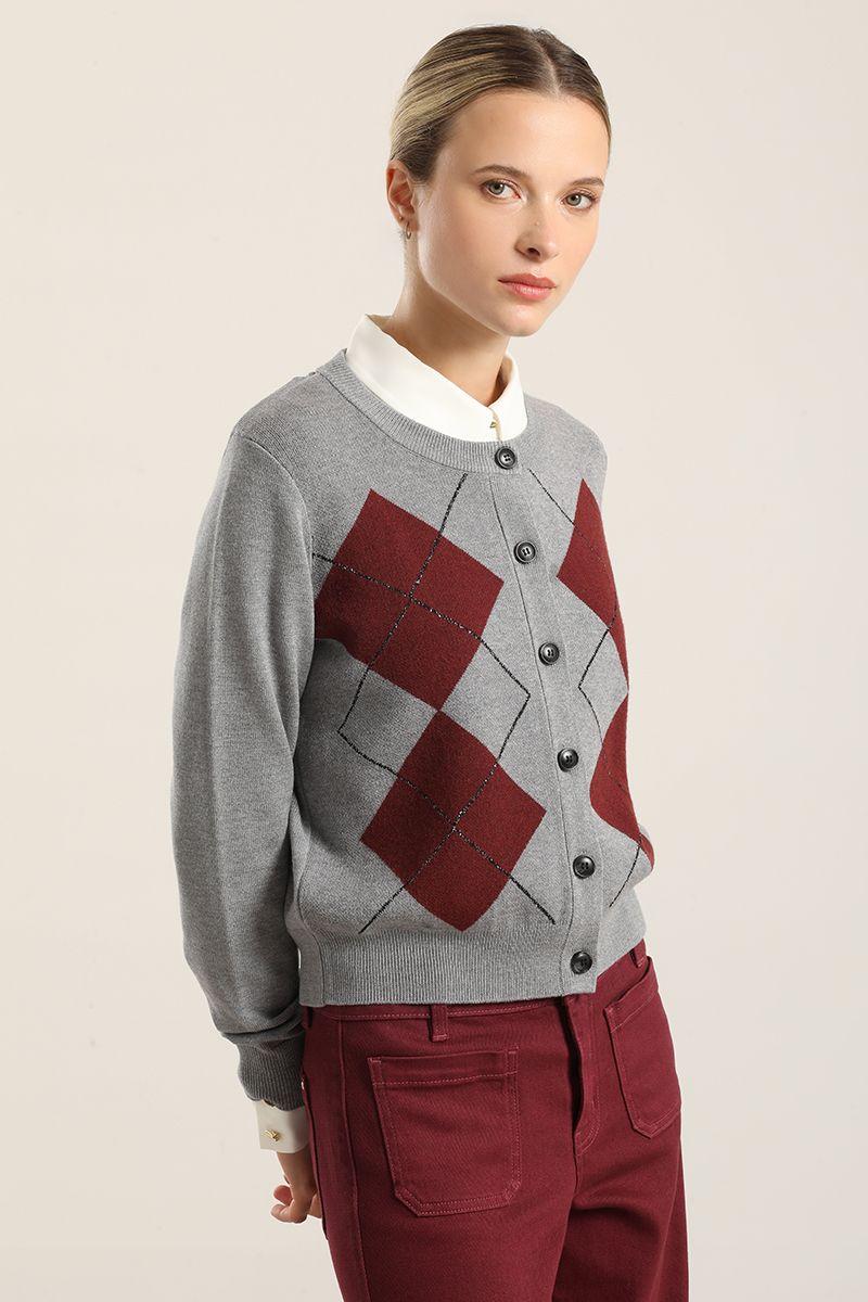 Cardigan Punto, Rombo Lurex, Gris Liola-3