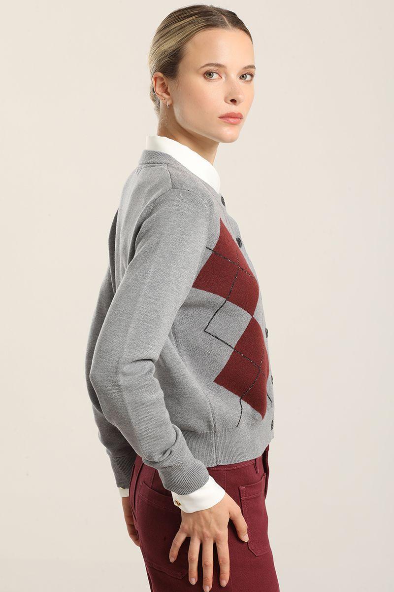 Cardigan Punto, Rombo Lurex, Gris Liola-4