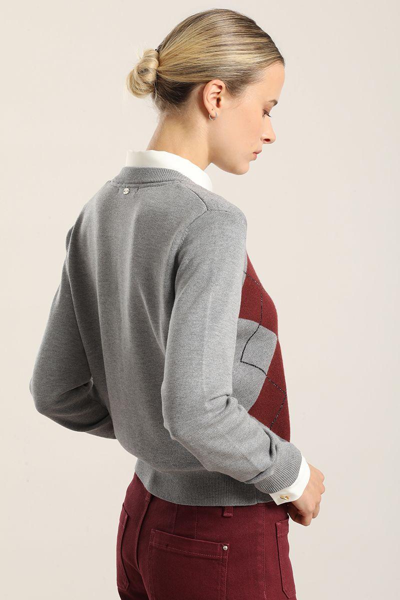 Cardigan Punto, Rombo Lurex, Gris Liola-5