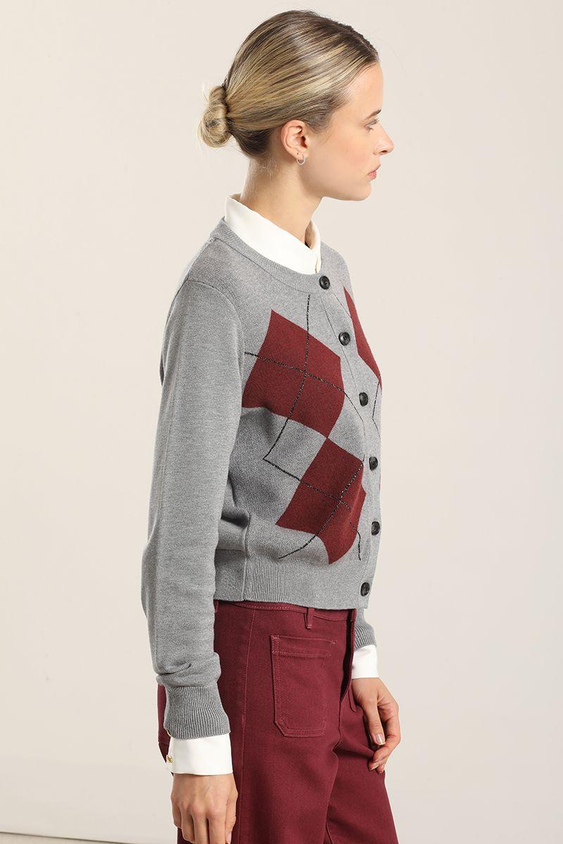 Cardigan Punto, Rombo Lurex, Gris Liola-6