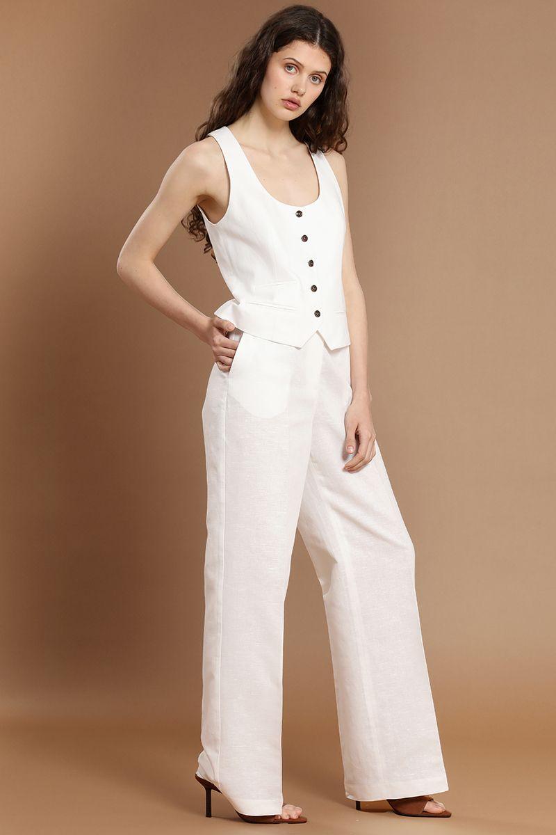 Pantalon recto, lino algodon, crudo Liola-1