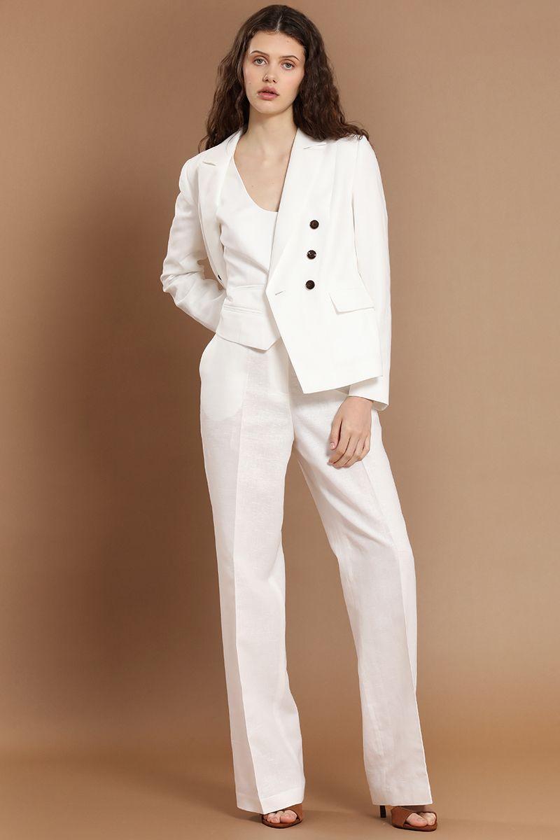 Pantalon recto, lino algodon, crudo Liola-2