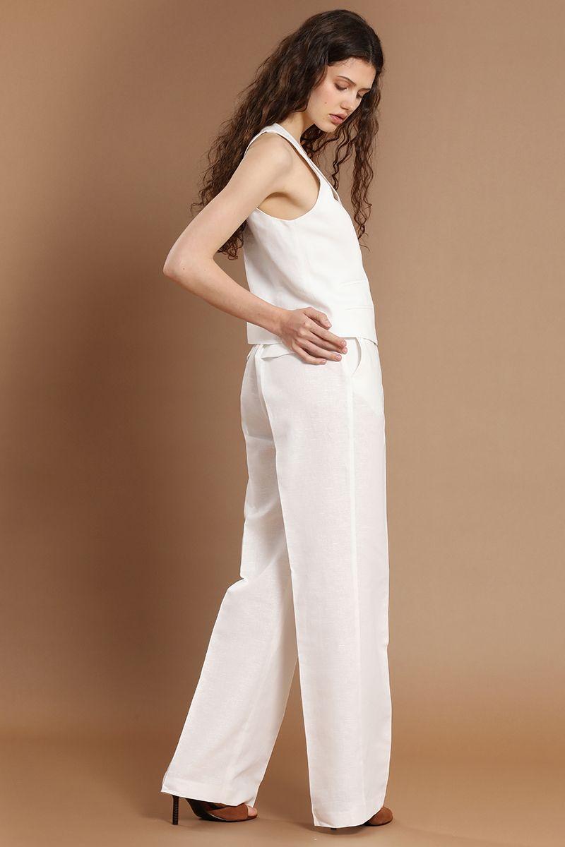 Pantalon recto, lino algodon, crudo Liola-3