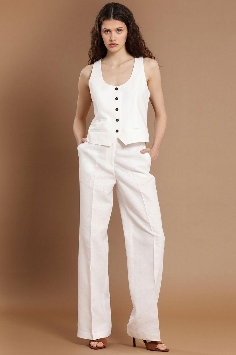 Pantalon recto, lino algodon, crudo Liola-4