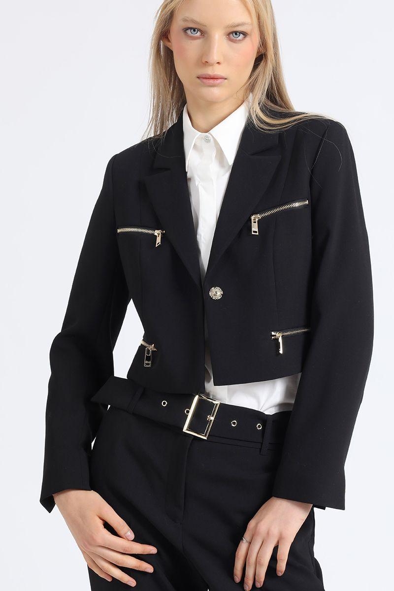 Blazer Crop Cierres Fantasia, Negro Liola-0