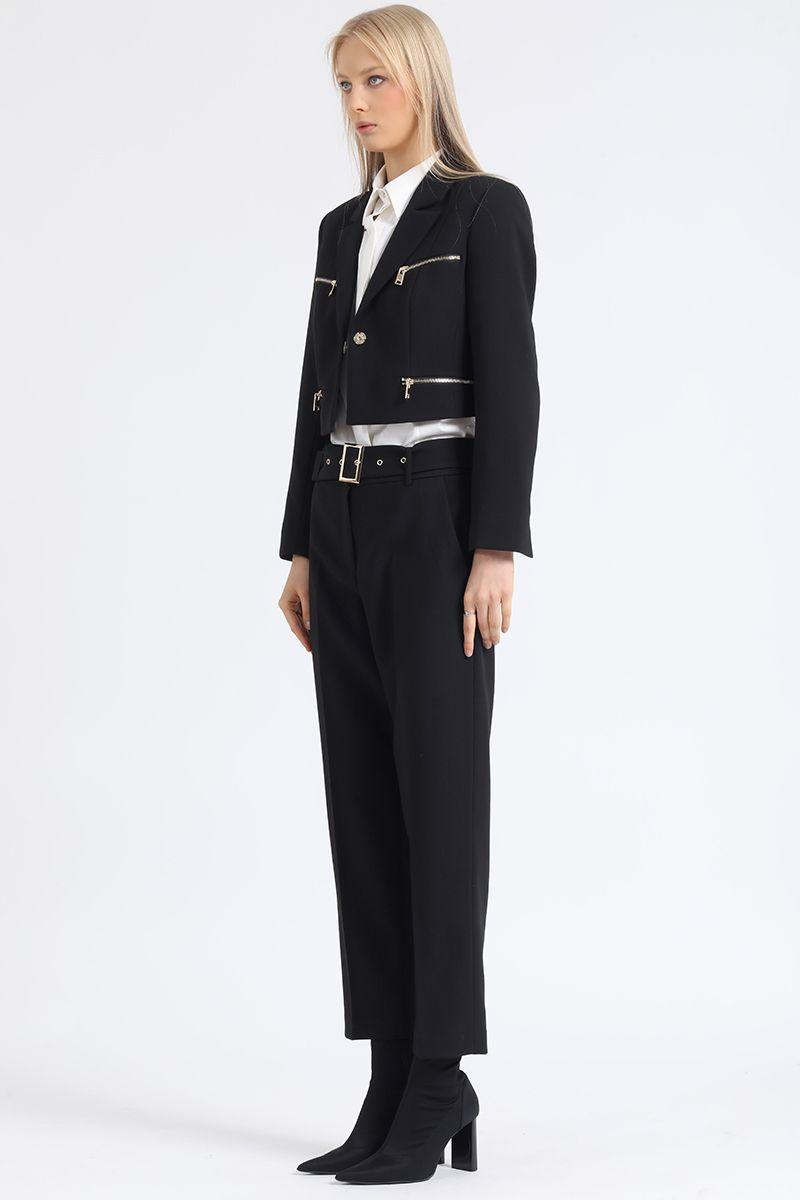 Blazer Crop Cierres Fantasia, Negro Liola-1