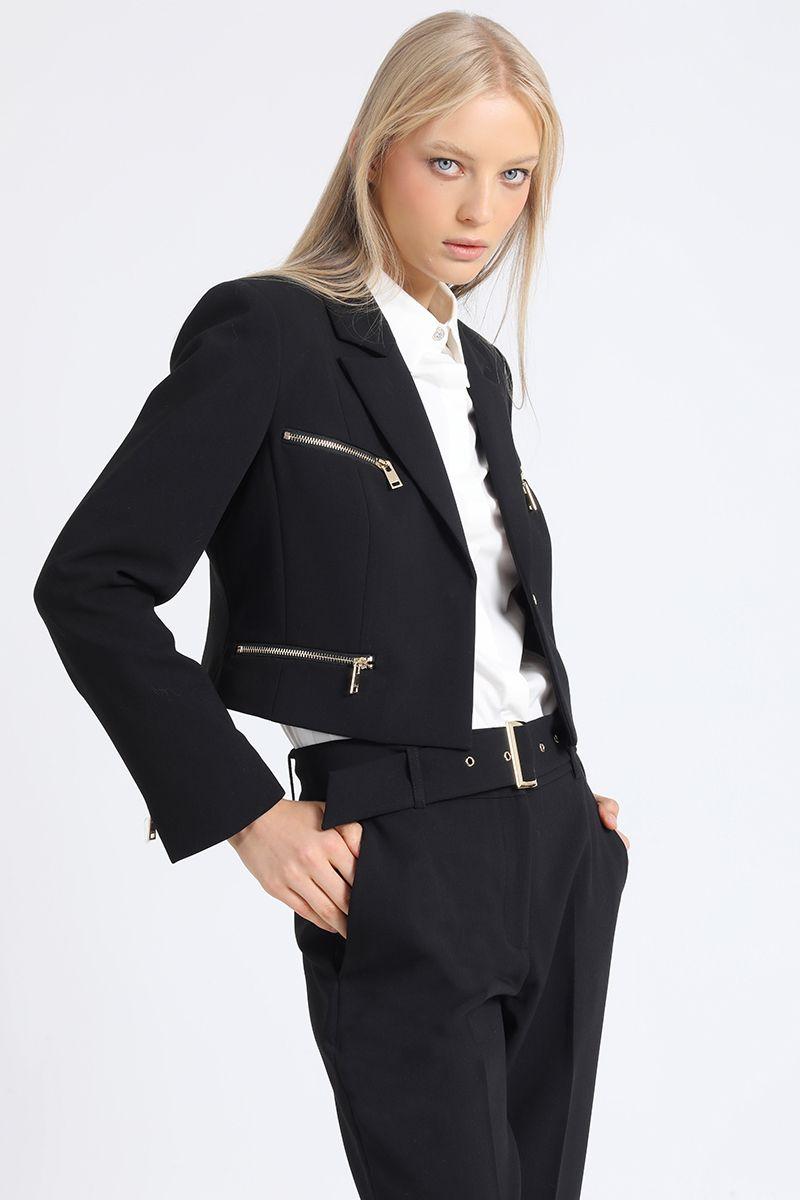 Blazer Crop Cierres Fantasia, Negro Liola-2